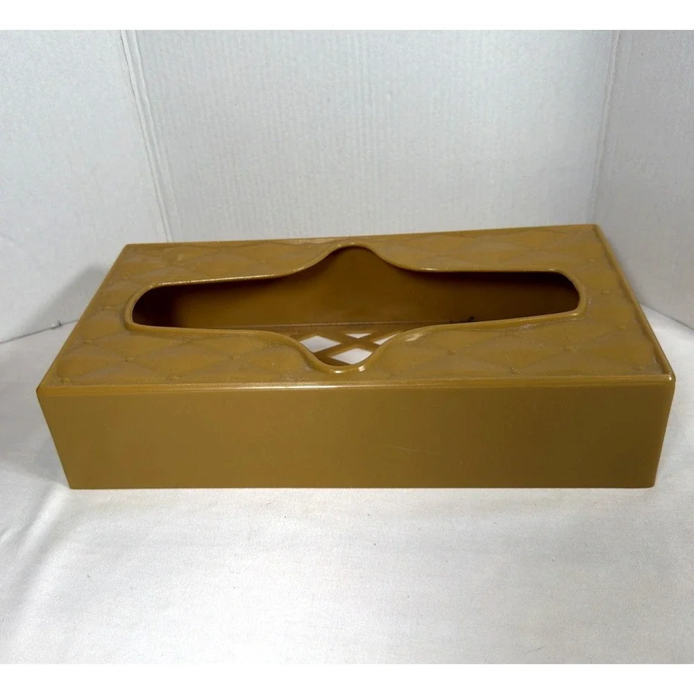 Vintage MCM Gold Plastic Tissue Box Cover Retro Bathroom Vanity Holder